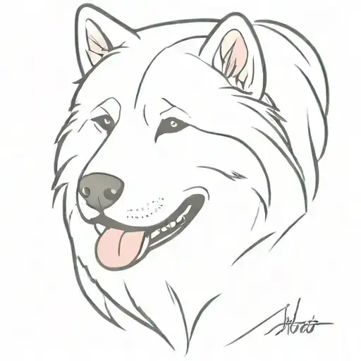 A white Alaskan Malamute smiling tattoo design idea
