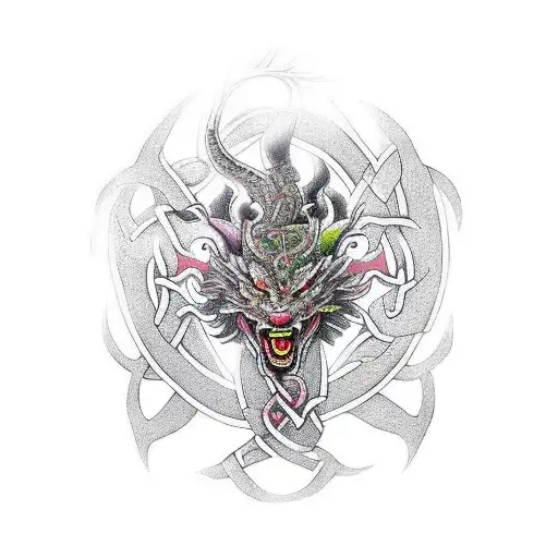 hybrid Celtic and Japanese dragon tattoo design idea
