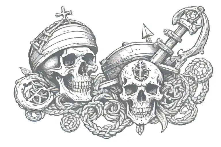 ship skull and anchor tattoo design idea