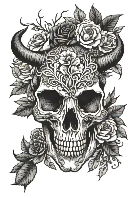 impala skull with fall florals tattoo design idea