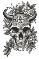 impala skull with fall florals tattoo design idea