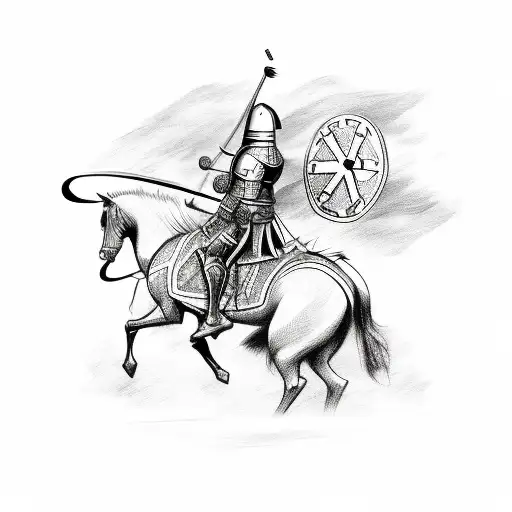 A sketch-style tattoo of a medieval jousting tournament with knights on horseback tattoo design idea