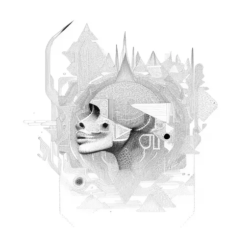 A mesmerizing black-grey portrait of Khruangbin's album cover artwork tattoo design idea