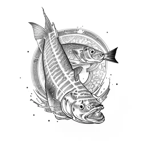 salmon with estethic elemts koi fish style tattoo design idea