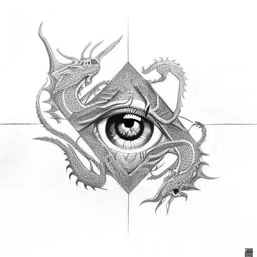 eye realist in triangule with dragon neotraditional tattoo design idea