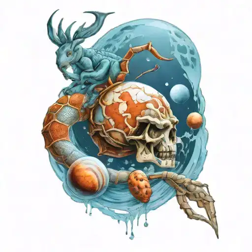 Scorpio and Rabbit Moon and Mars with water with numbers 2, 6 and 9 light blue colors tattoo design idea