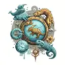 Scorpio and Rabbit Moon and Mars with water with numbers 2, 6 and 9 light blue colors tattoo design idea