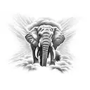Elephant coming out of forest with sun shinning down with the words "I was your angel, now im your angel" in the clouds tattoo design idea