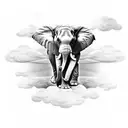 Elephant coming out of forest with sun shinning down with the words "I was your angel, now im your angel" in the clouds tattoo design idea