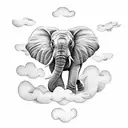 Elephant coming out of forest with sun shinning down with the words "I was your angel, now im your angel" in the clouds tattoo design idea