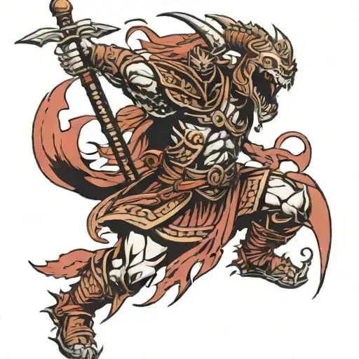 sparta soldier fighting demons tattoo design idea