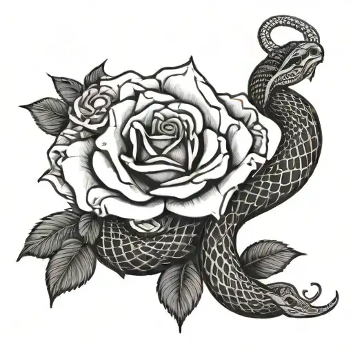 Roses and snake tattoo design idea