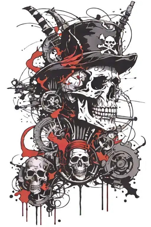 compas and pirate skull tattoo design idea
