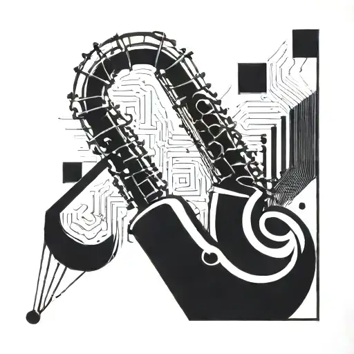 Incorporate saxophone keys into a geometric shape design tattoo design idea