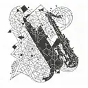 Incorporate the silhouette of a saxophone player into a geometric pattern tattoo design idea