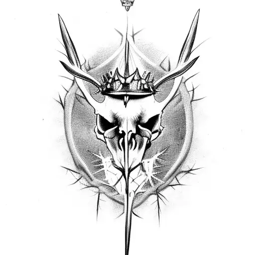lamb skull with crown of thorns tattoo design idea