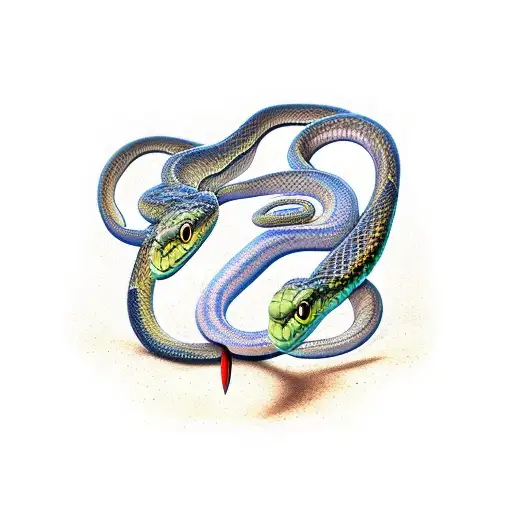 2 snakes facing each other, one alive and one dead tattoo design idea