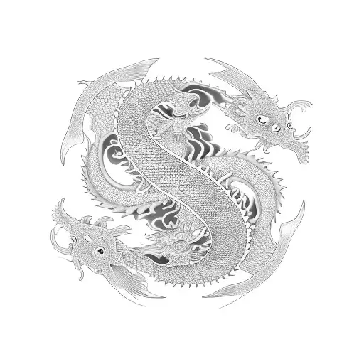 A koi fish and dragon merging together in a yin-yang design tattoo design idea