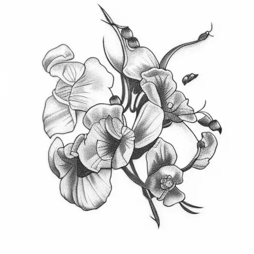 sweet pea flower with 2001  tattoo design idea