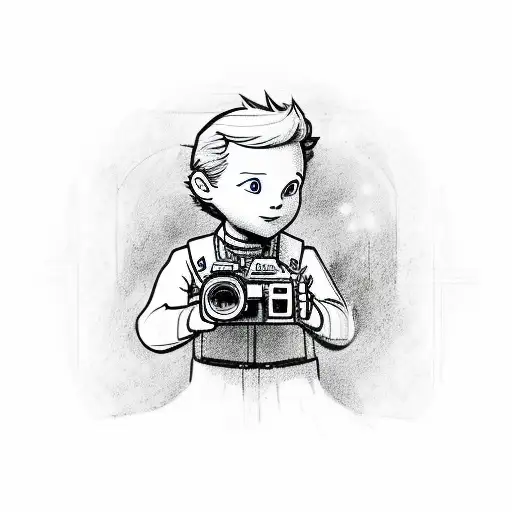 Incorporate the iconic image of The Little Prince holding a camera, with a sketch style tattoo design idea