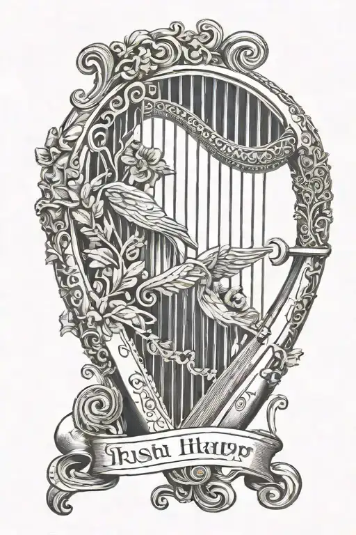 Irish harp Polish falcoln tattoo design idea