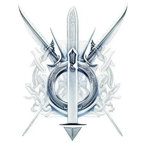 sword with guard shaped like the infinity sign, and this poemhe woods are lovely, dark and deep, But I have promises to  tattoo design idea