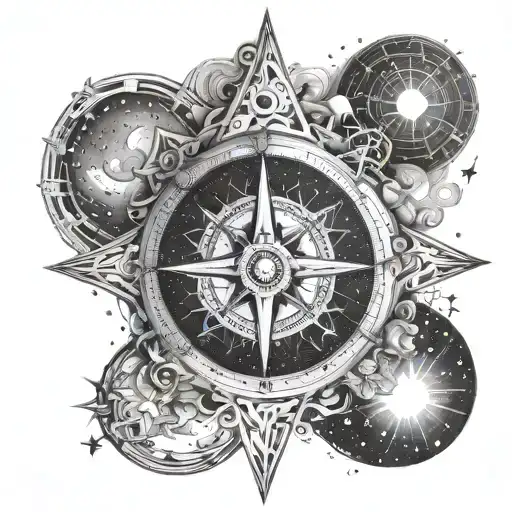 A celestial compass with sun, moon, and stars guiding the way tattoo design idea