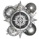 A celestial compass with sun, moon, and stars guiding the way tattoo design idea
