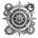 A celestial compass with sun, moon, and stars guiding the way tattoo design idea
