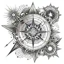A celestial compass with sun, moon, and stars guiding the way tattoo design idea
