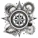 A celestial compass with sun, moon, and stars guiding the way tattoo design idea
