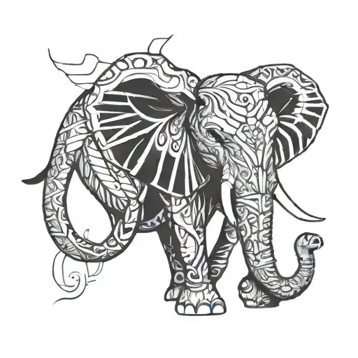 1. Central Feature: Geometrical Elephant Head Outline: The elephant head will be outlined using fine lines, forming geom tattoo design idea