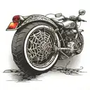 A spider weaving a web around a motorcycle wheel tattoo design idea