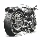 A spider weaving a web around a motorcycle wheel tattoo design idea
