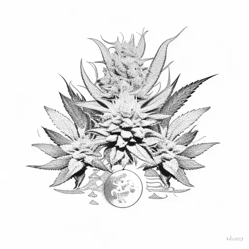 Galaxy filled with cannabis plants tattoo design idea