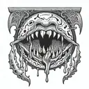 quarter moon with face and teeth with blood dripping tattoo design idea