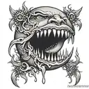 quarter moon with face and teeth with blood dripping tattoo design idea