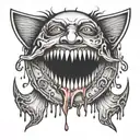 quarter moon with face and teeth with blood dripping tattoo design idea