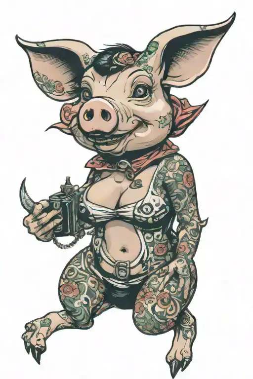 pig pin-up sexy girl bikini tattoo design idea