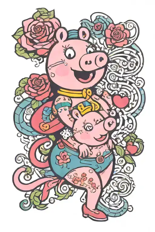 Peppa pig pin-up sexy girl bikini tattoo design idea