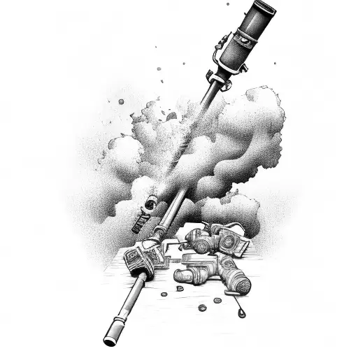 A bazooka with a basil plant shooting out of the barrel tattoo design idea