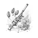 A bazooka with a basil plant shooting out of the barrel tattoo design idea