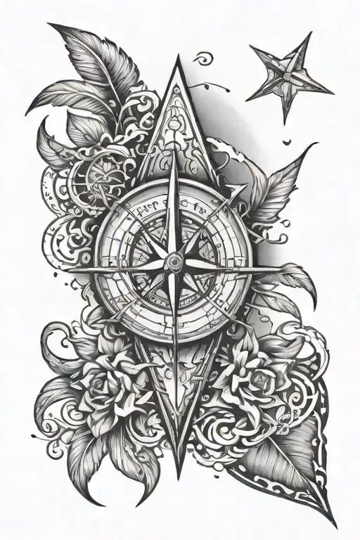 long  style compas with aruba island  tattoo design idea