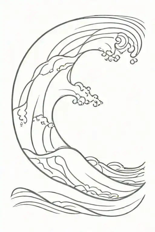 sunrise, ocean wave, in one line drawing tattoo design idea