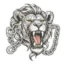 lion biting chain wrapped tattoo design idea