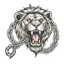 lion biting chain wrapped tattoo design idea