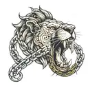 lion biting chain wrapped tattoo design idea