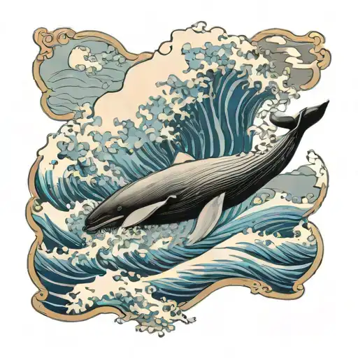 whale and big wave off kanagawa tattoo design idea
