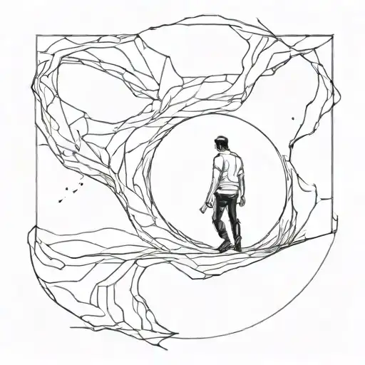 man comming out from portal opening tattoo design idea