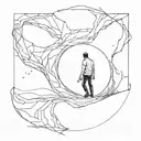 man comming out from portal opening tattoo design idea